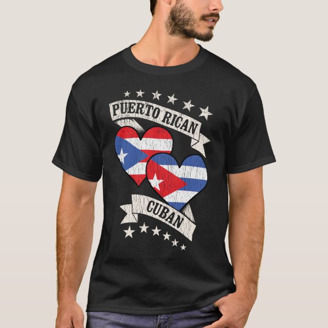 Puerto Rican Cuban Heart Flags T-Shirt (Front)