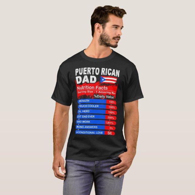 Puerto Rican Dad Nutrition Facts Serving Size Tees (Front Full)