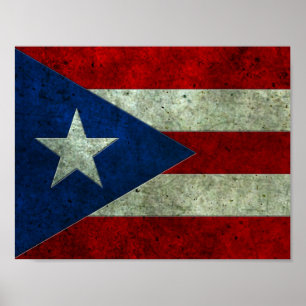 Puerto Rican Flag Aged Steel Effect Poster