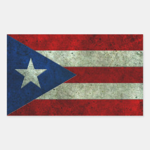 Puerto Rican Flag Aged Steel Effect Rectangular Sticker