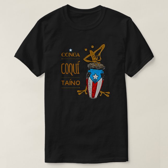 Puerto Rican Flag Conga Coqui Taino T-Shirt (Design Front)
