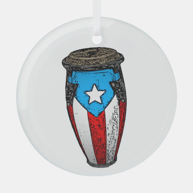 Puerto Rican Flag Conga Drum  T-Shirt Glass Tree Decoration (Front)