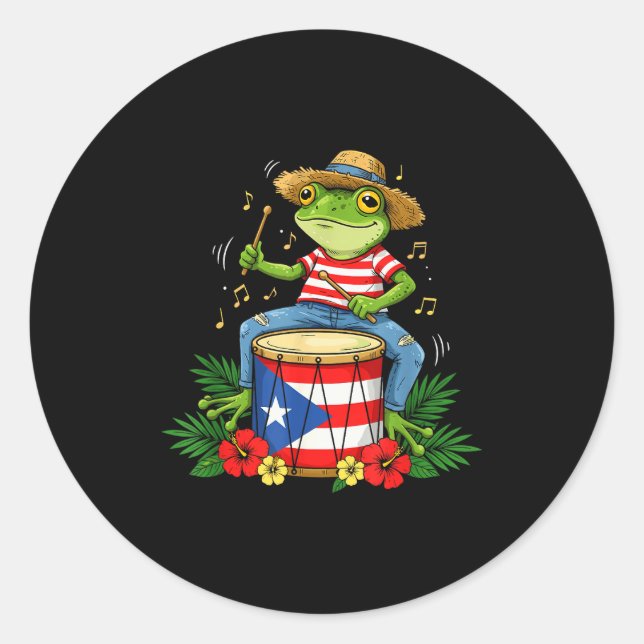 Puerto Rican Flag Coqui Frog Puerto Rico Hispanic  Classic Round Sticker (Front)