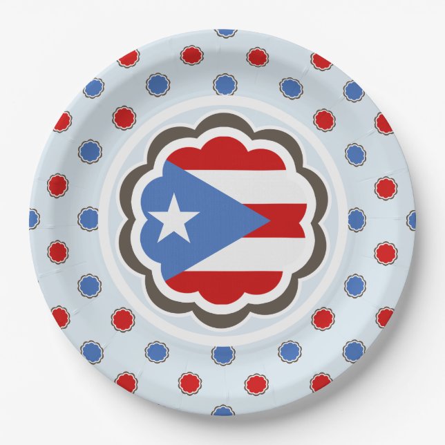 Puerto Rican Flag Cute Floral Lunch Dinner Paper Plate (Front)