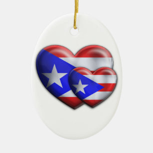 Puerto Rican Flag Hearts Ceramic Tree Decoration