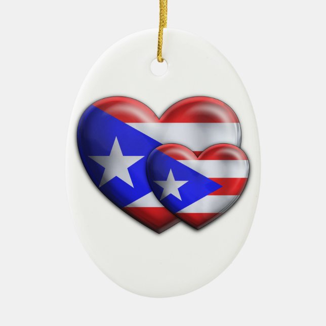 Puerto Rican Flag Hearts Ceramic Tree Decoration (Front)