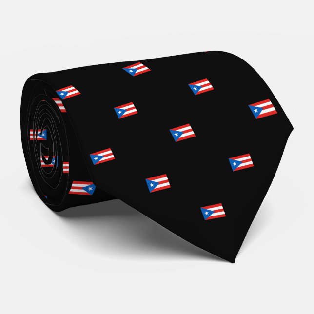 Puerto Rican Flag Patterned Black Tie (Rolled)