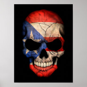 Puerto Rican Flag Skull on Black Poster