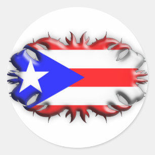 Puerto Rican Flag - Tribal Classic Round Sticker
