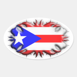 Puerto Rican Flag - Tribal Oval Sticker