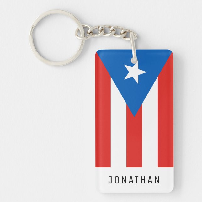Puerto Rican Flag with Personalised Name Key Ring (Front)