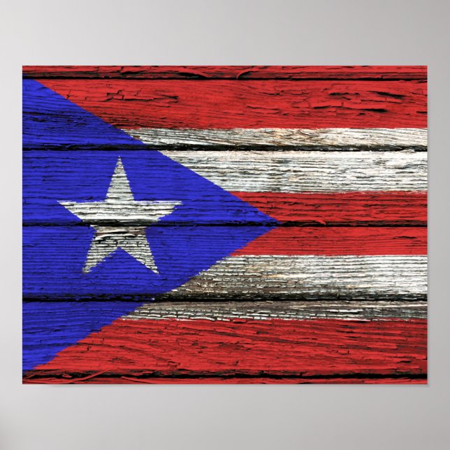 Puerto Rican Flag with Rough Wood Grain Effect Poster (Front)