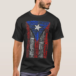 Puerto Rican Flag with Towns and Cities of Puerto T-Shirt