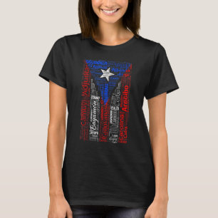 Puerto Rican Flag with Towns and Cities of Puerto T-Shirt