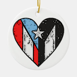 Puerto Rican Flags Boricua Heart, Personalised Ceramic Tree Decoration