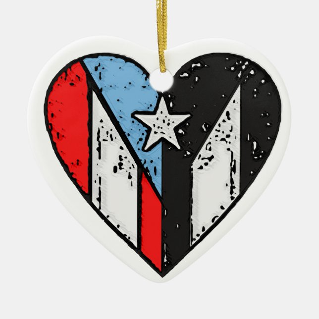 Puerto Rican Flags | Boricua Heart, Puerto Rico Ceramic Tree Decoration (Front)