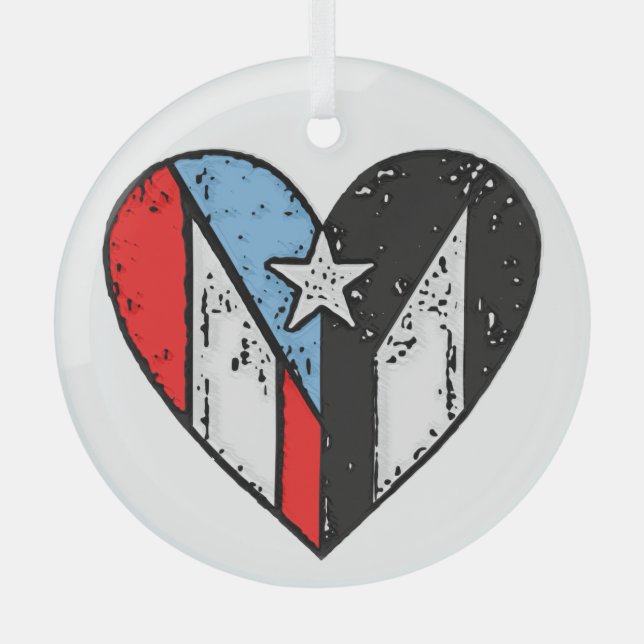 Puerto Rican Flags | Boricua Heart, Puerto Rico Glass Tree Decoration (Front)