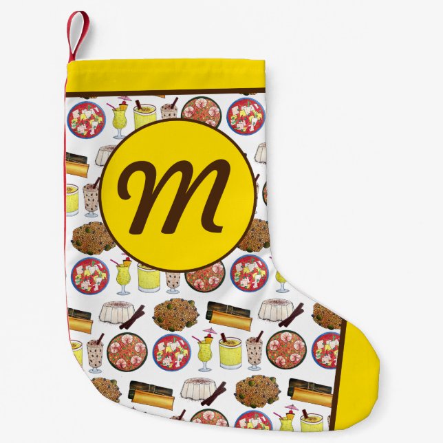 Puerto Rican Food Coquito Pasteles Arroz con Dulce Small Christmas Stocking (Front)