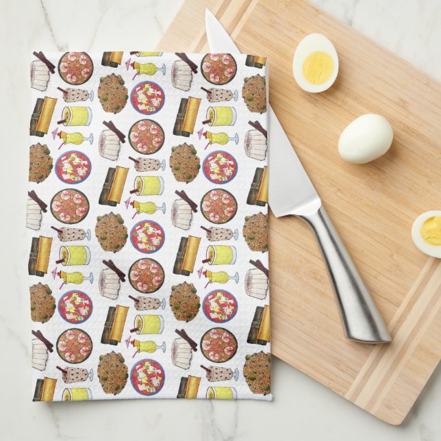 Puerto Rican Food Cuisine Love Puerto Rico Foodie Tea Towel (Quarter Fold)