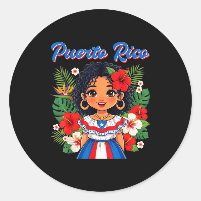 Puerto Rican Girl Culture Pride Cute Girl Traditio Classic Round Sticker (Front)