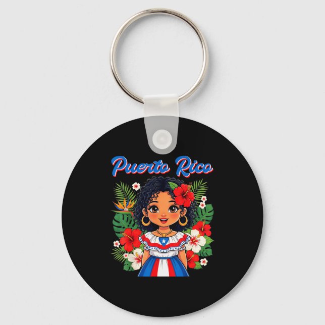 Puerto Rican Girl Culture Pride Cute Girl Traditio Key Ring (Front)