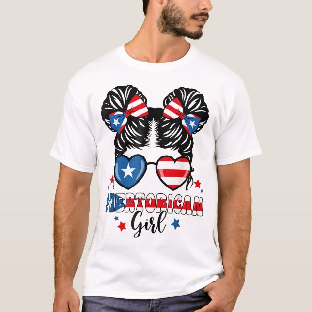 Puerto Rican Girl Messy Bun Boricua Puerto Rico T-Shirt (Front)