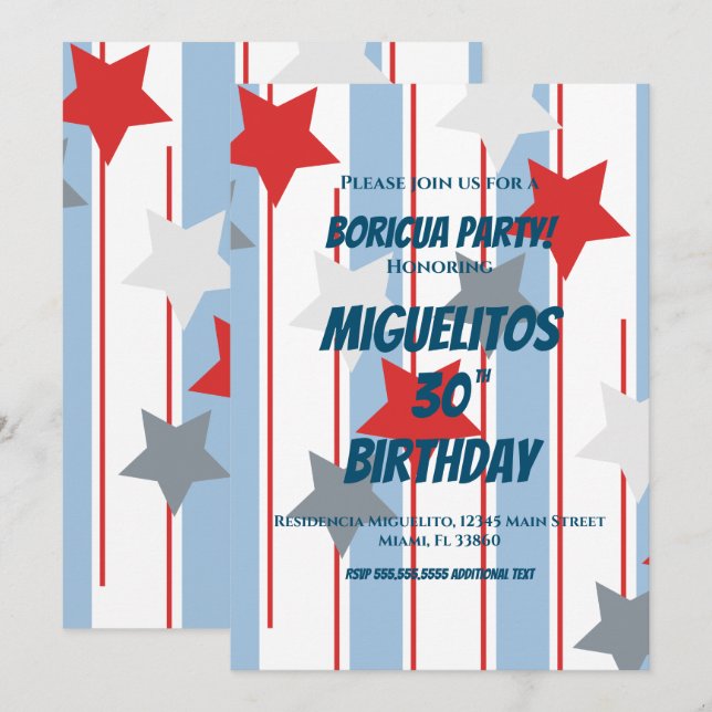 Puerto Rican Hispanic Latin Birthday Party Stars Invitation (Front/Back)