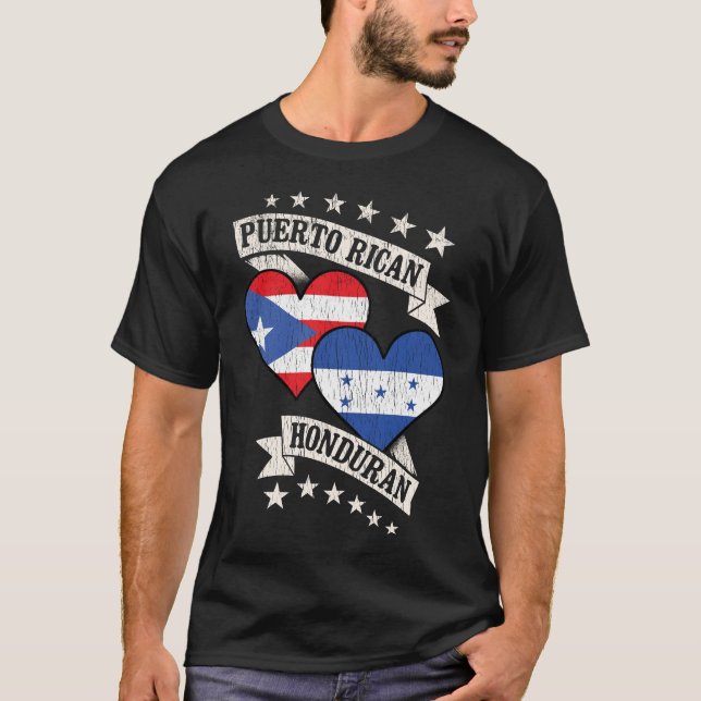 Puerto Rican Honduran Heart Flags T-Shirt (Front)