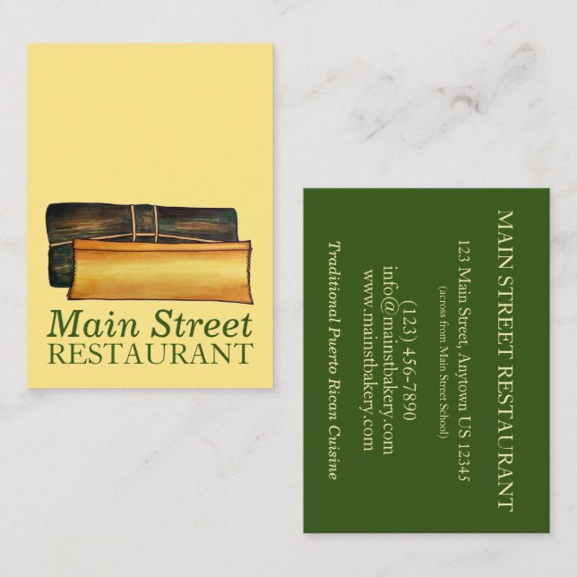 Puerto Rican Pasteles Savory Banana Leaf Cakes Business Card (Front/Back)