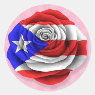Puerto Rican Rose Flag on Pink Classic Round Sticker