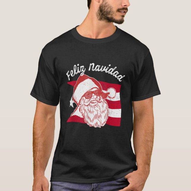 Puerto Rican Santas Puerto Rico Flag Feliz Navidad T-Shirt (Front)