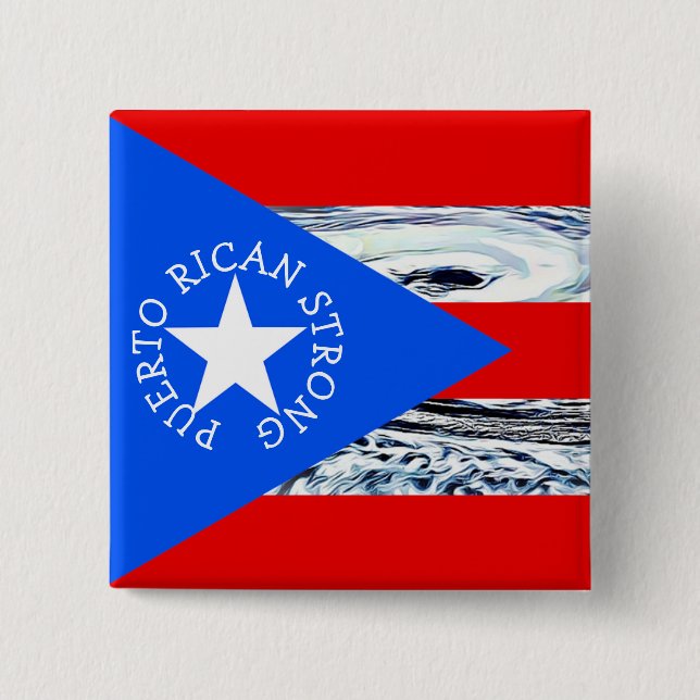 Puerto Rican Strong Hurricane Flag Button (Front)