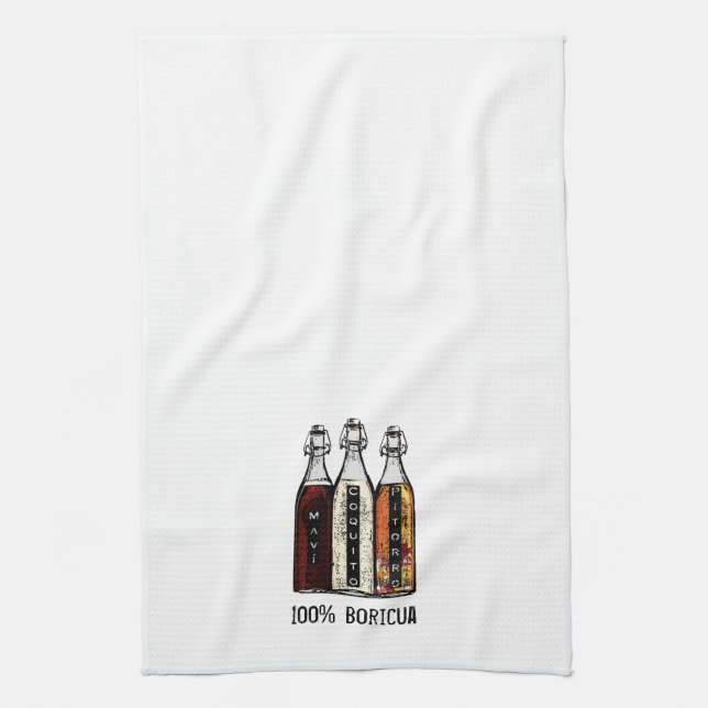 Puerto Rican Traditional Drinks 100% Boricua  Kitc Tea Towel (Vertical)