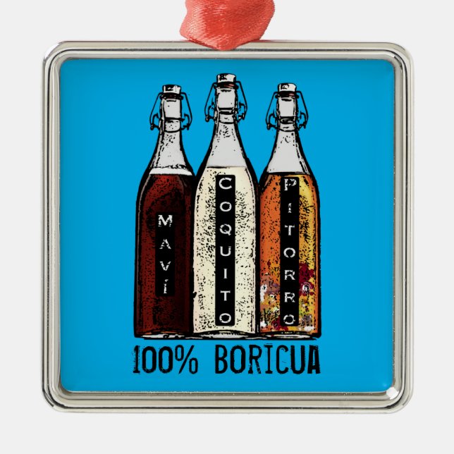 Puerto Rican Traditional Drinks 100% Boricua  Metal Tree Decoration (Front)
