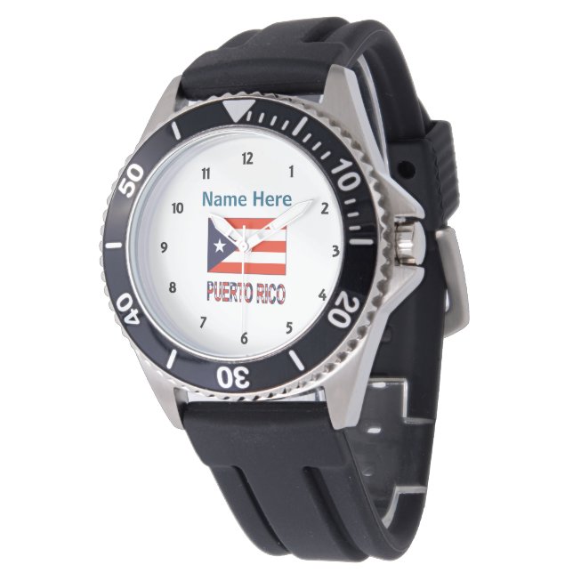 Puerto Rico and Puerto Rican Flag Personalised Men Watch (Angled)