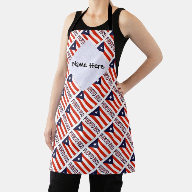 Puerto Rico and Puerto Rican Flag Tiled Your Name Apron (Insitu)