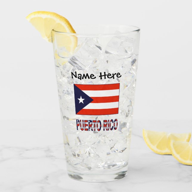 Puerto Rico and Puerto Rican Flag with Your Name Glass (Front Ice)