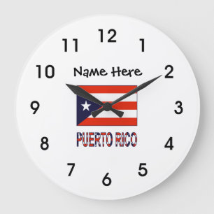 Puerto Rico and Puerto Rican Flag with Your Name L Large Clock