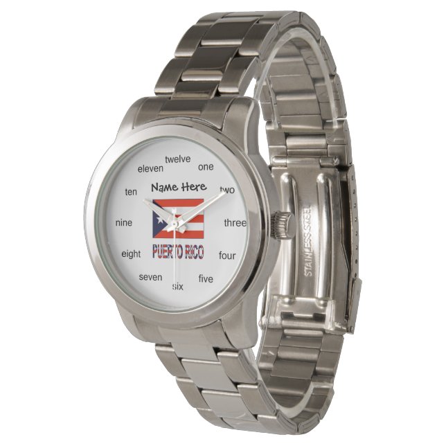 Puerto Rico and Puerto Rican Flag with Your Name Watch (Angled)