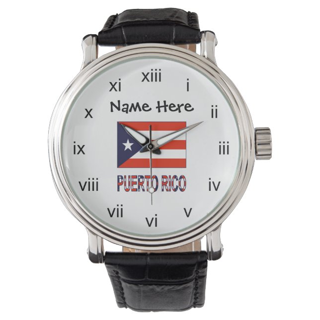 Puerto Rico and Puerto Rican Flag with Your Name Watch (Front)