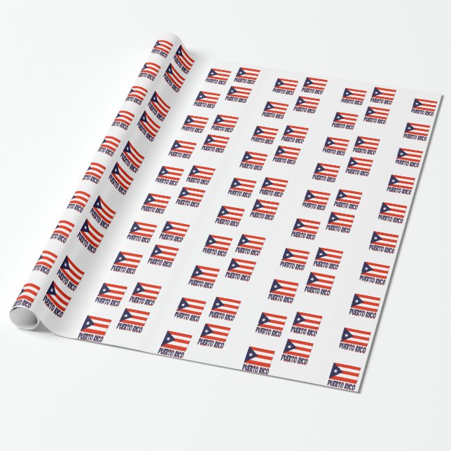 Puerto Rico and Puerto Rican Flag Wrapping Paper (Unrolled)