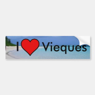 puerto rico beach, heart, I, Vieques - Customised Bumper Sticker