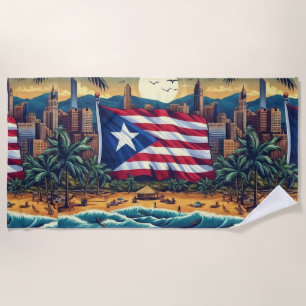 Puerto Rico Beach Towel with Flag