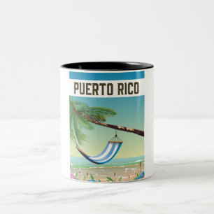 Puerto Rico Beach travel poster. Two-Tone Coffee Mug