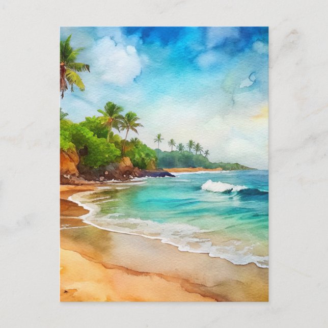 Puerto Rico Beach Watercolor Postcard (Front)