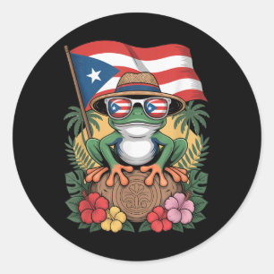 Puerto Rico Boricua Coqui Frog Taino Sun Puerto Ri Classic Round Sticker