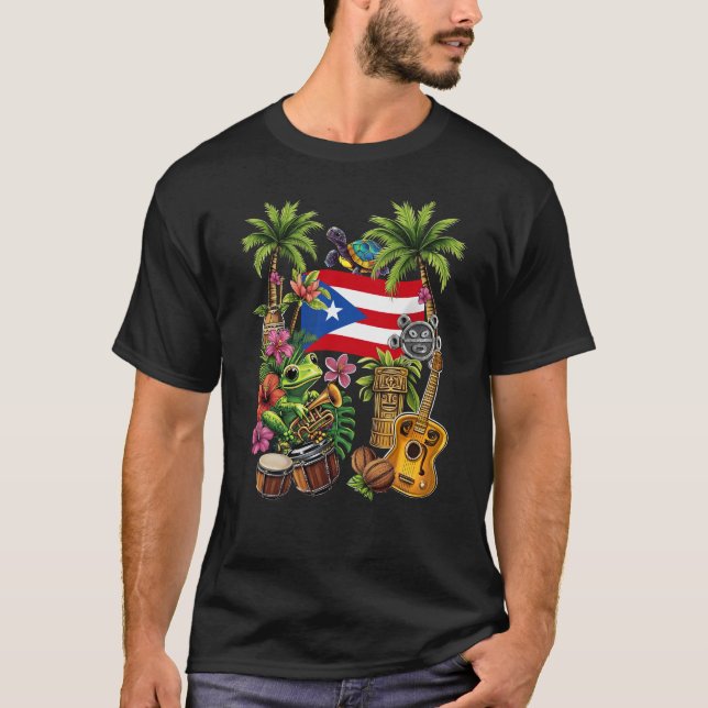 Puerto Rico Boricua Coqui Frog Taino Sun Puerto Ri T-Shirt (Front)