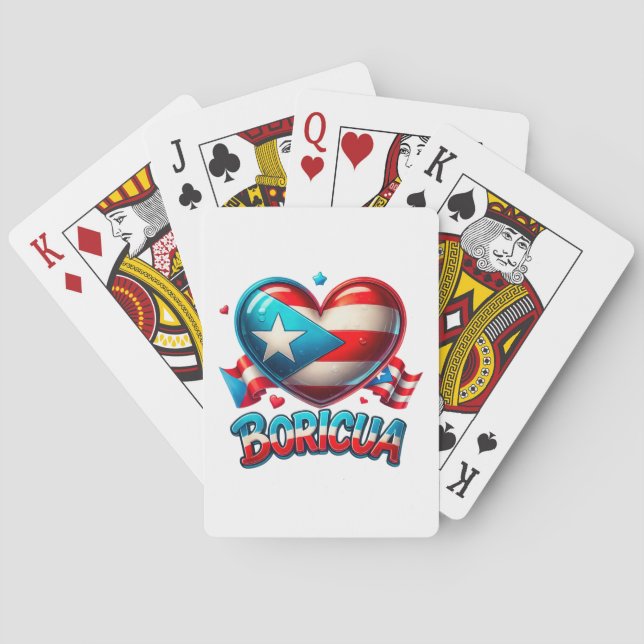 Puerto Rico Boricua Love Heart Flag Playing Cards (Back)