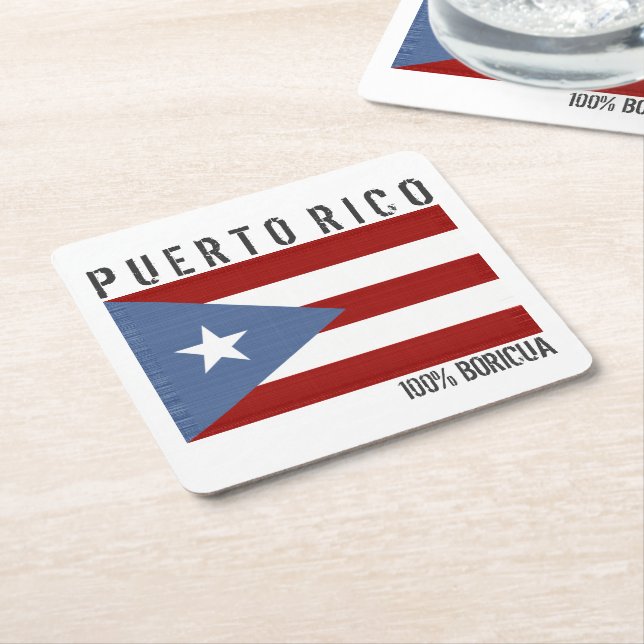 Puerto Rico Boricua Square Paper Coaster (Angled)