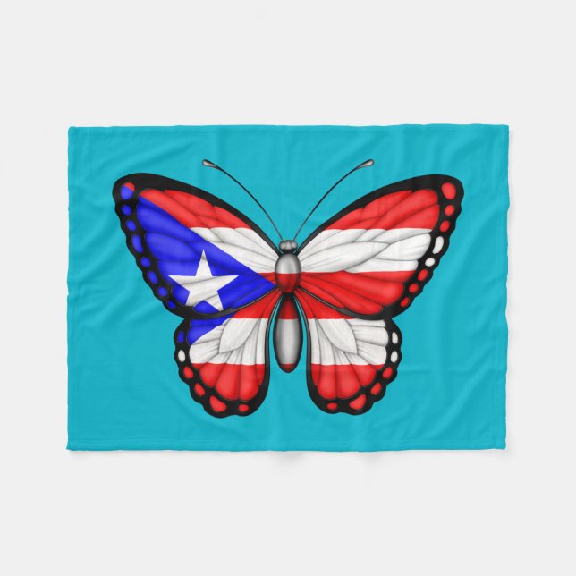Puerto Rico Butterfly Flag Fleece Blanket (Front (Horizontal))